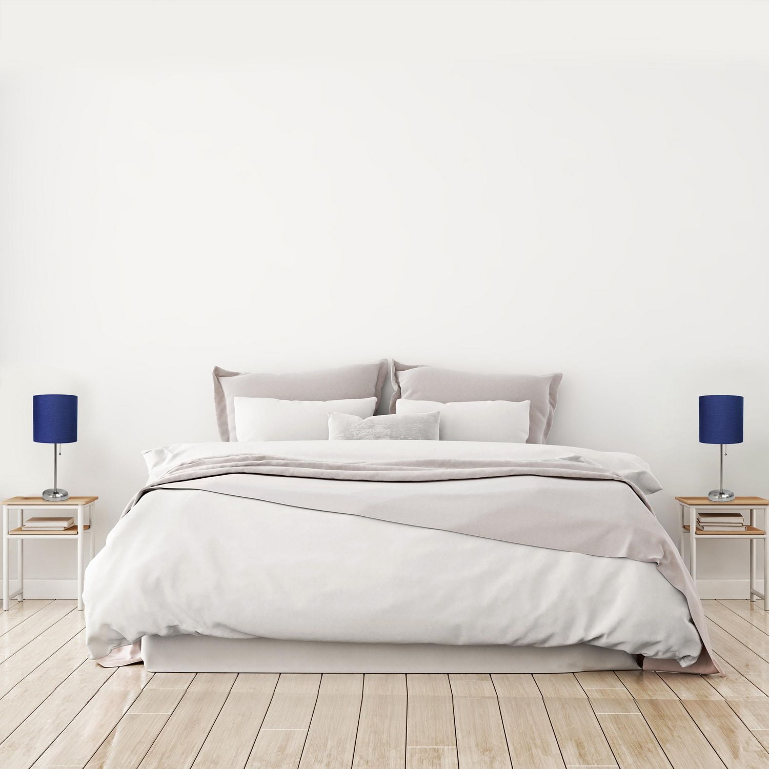 LimeLights Brushed Steel Stick Lamp with Charging Outlet and Fabric Shade 2 Pack Set