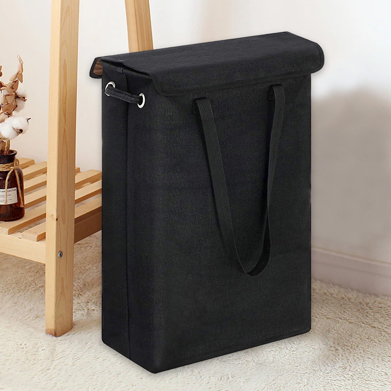 XiYing 45L Tall Thin Laundry Hamper with Lid, Handles, and Lining, Narrow Storage Basket for Dirty Clothes, 60X39X19Cm, for Bathroom Bedroom Dorm, 1 Count