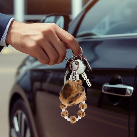 WHAMVOX Leopard Print Pom Pom Keychain 1Pack Plush Metal for Women Handbag and Phone