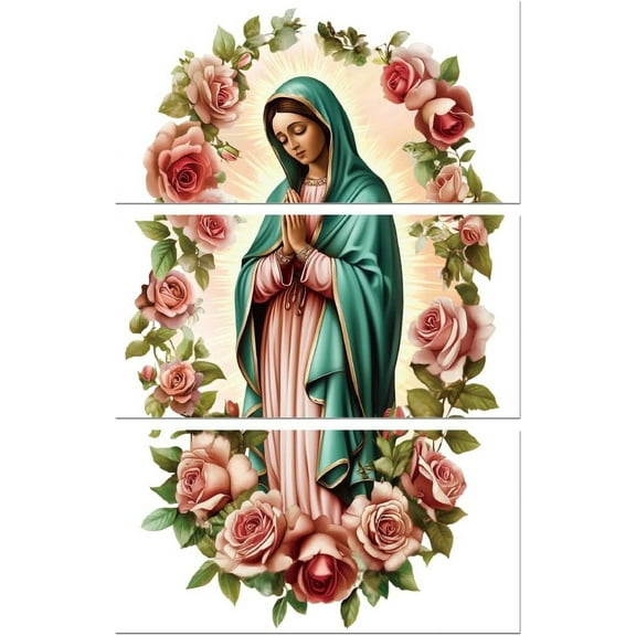 Rub on Transfer Sticker for Furniture Crafts Decor 6"x12" Our Lady of Guadalupe and Roses 3Pcs Waterproof UV DTF Transfer for Lingerie Chests Drawer Dresser Glass Porcelain Wood Plastic Colorful