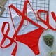 thumbnail image 5 of Trajes de Baño de Bikini de Mujer Color Sólido V Cuello Encaje Arriba sin Espalda Ajustado, Nylon de Corte Alto para la Piscina de Playa, 5 of 9
