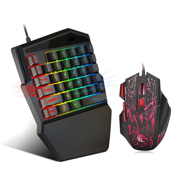 AMERTEER Clavier et Souris à une Main Clavier de Jeu Mécanique à une Main Clavier de Jeu Mini Portable Rétroéclairé à DEL RVB