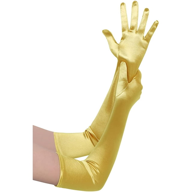 Long Opera Party 20s Satin Gloves Stretchy Adult Size Elbow Length,Gold
