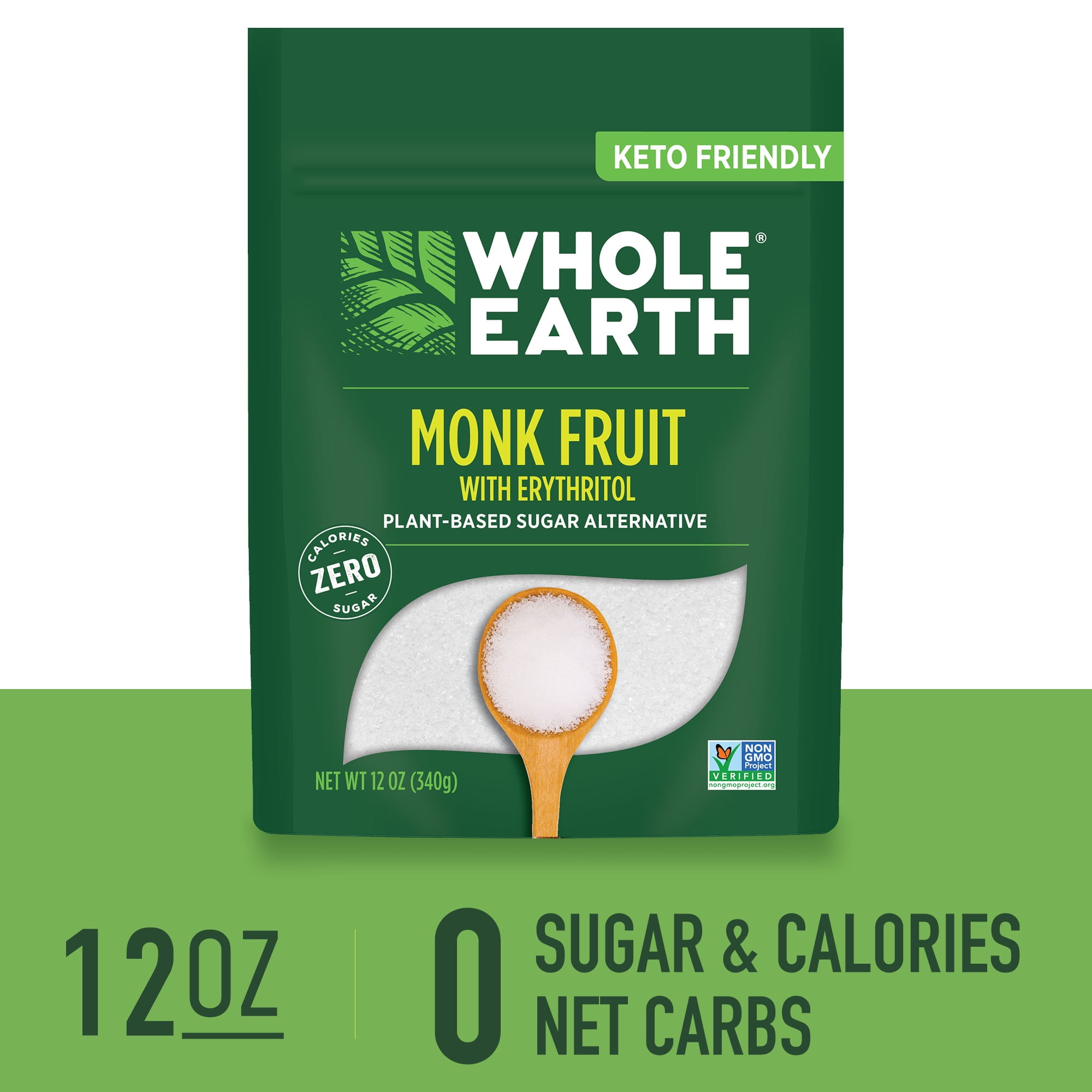Whole Earth Monk Fruit with Erythritol Plant-Based Sugar Alternative, 12 oz