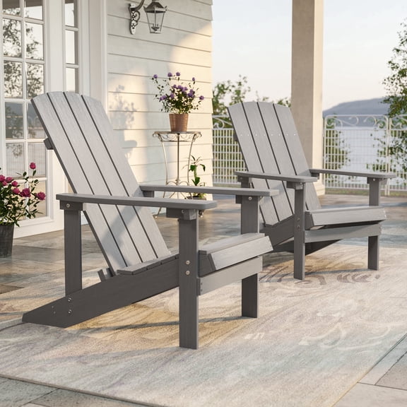 CHYVARY Patio Adirondack Chair Set of 2, HIPS Plastic Single Chairs, Lawn and Garden Chair Fire Pit Outdoor Lounge Chair for Backyard Deck, Gray