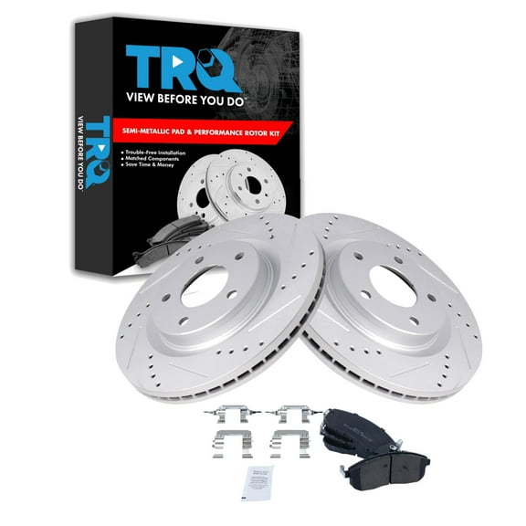 TRQ Front Performance Brake Pad & Rotor Kit Brake Pads Brake Rotors Set Semi-Metallic Fits Select 2011-2017 Nissan Juke 2017-2019 Sentra