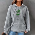 thumbnail image 2 of Women's Waffle Sweatshirts St. Patrick's Day Letter Graphic Print Drawstring Casual Loose Pullover Hoodies with Pockets(Gray,S), 2 of 5