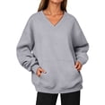 thumbnail image 2 of VV AVEORS Womens V Neck Sweatshirt With Pockets Hoodless Hoodies Fleece Pullover Dressy Casual Loose Fit Long Sleeve Tops Gray XL, 2 of 9