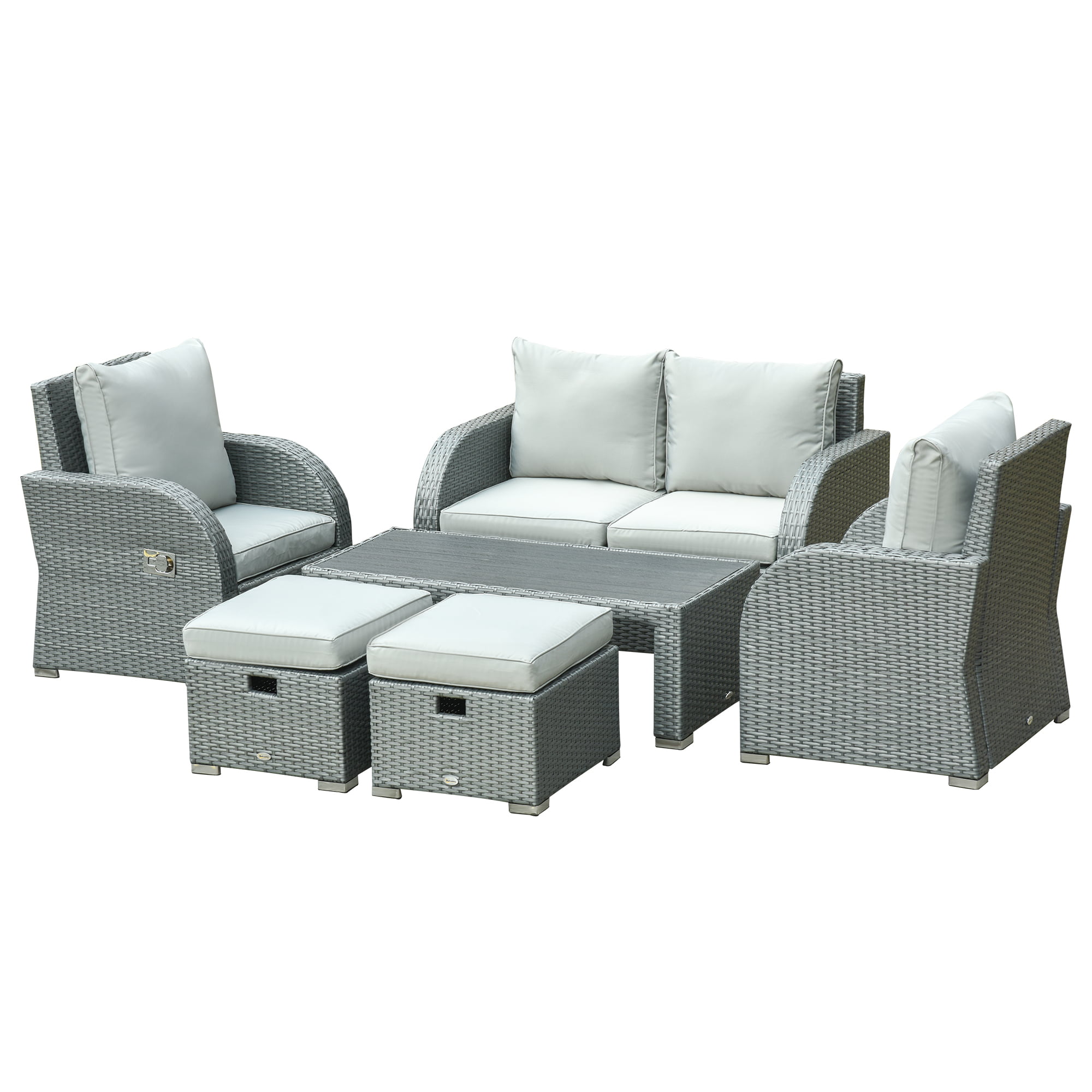 Outdoor Rattan Wicker Sofa Set, Outdoor Reclining Patio Chair Cushions Set Of 6
