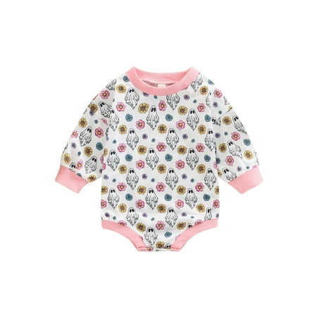 

IZhansean Newborn Baby Girls Halloween Romper Long Sleeve Ghost Floral Print Sweatshirt Jumpsuit Clothes White 18-24 Months