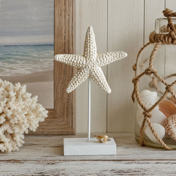 Starfish Table Decor, Coastal Home Accent, Freestanding Ocean Inspired Ornament for Bathroom Shelves Consoles, Decorative Composite Design for Layered Home Decorating