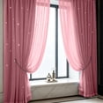 thumbnail image 4 of Blackout Curtain With Magic Tape No Drill Double Layer Sheer Star Cutout Thermal Insulated Window Panel for Bedroom Living Room, 4 of 6