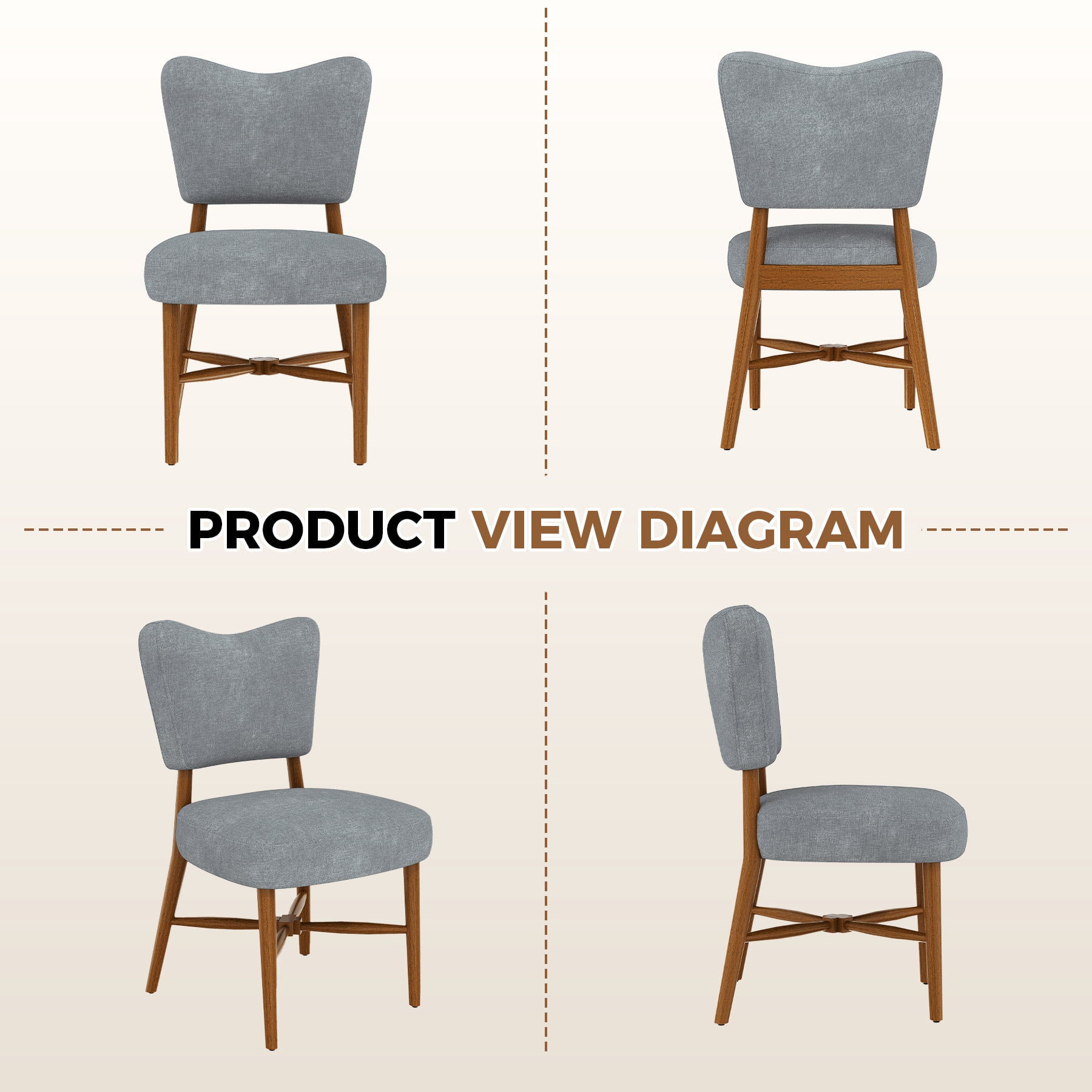 MOONMISS Upholstered Dining Chairs(Set of 2), Modern Farmhouse Accent Chairs with Solid Wood Legs, Fabric Kitchen & Dining Room Chairs,Gray