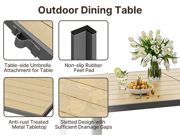 Patio Dining sets for 6, Noelse Outdoor Dining Set includes 59.5" Rectangle Table with Side Umbrella Hole and 6 Textilene Patio Chairs for Backyard, Gray