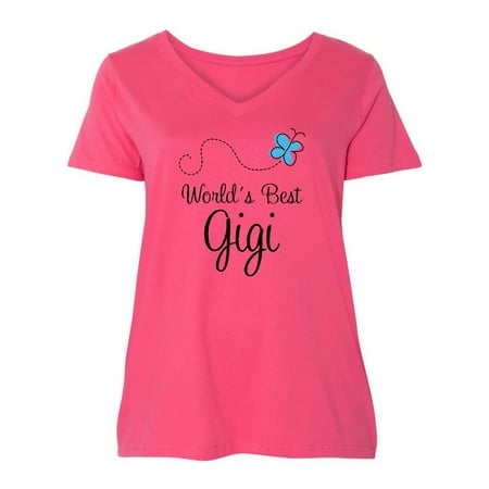 Worlds Best Gigi butterfly Ladies Curvy V-Neck (Best Workout Clothes For Curvy Women)