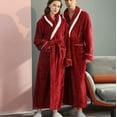 thumbnail image 3 of VANLOFE Unisex Warm Pajamas Household Clothes Solid Bathrobe Lengthened Night-robe Man's Nightgown Casual Robes Red Robes Sleepwear for Woman M, 3 of 8