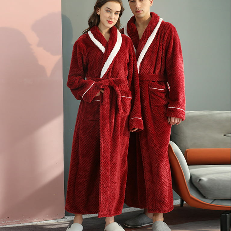 Cuoff Couples Winter Lengthened Bathrobe Splicing Home Clothes Long Sleeved Robe  Coat 