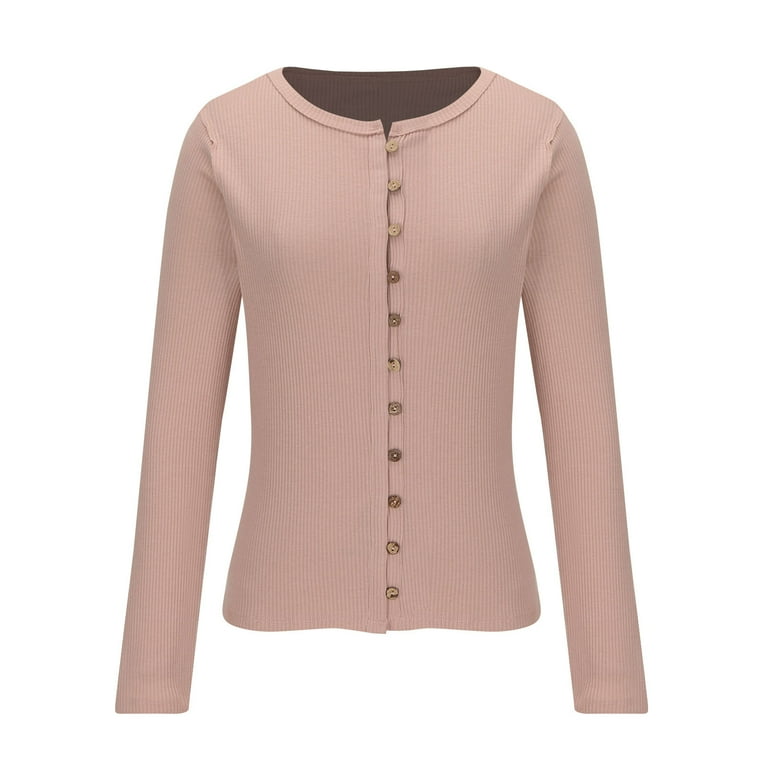 Women's Slim Fitted Ribbed Cardigan - Long Sleeve Button Up Knit Top, White, Rayon Blend