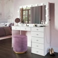 thumbnail image 4 of Boahaus Modern Lighted Vanity Desk with Bluetooth Speakers & Crystal Knobs, White, 4 of 11