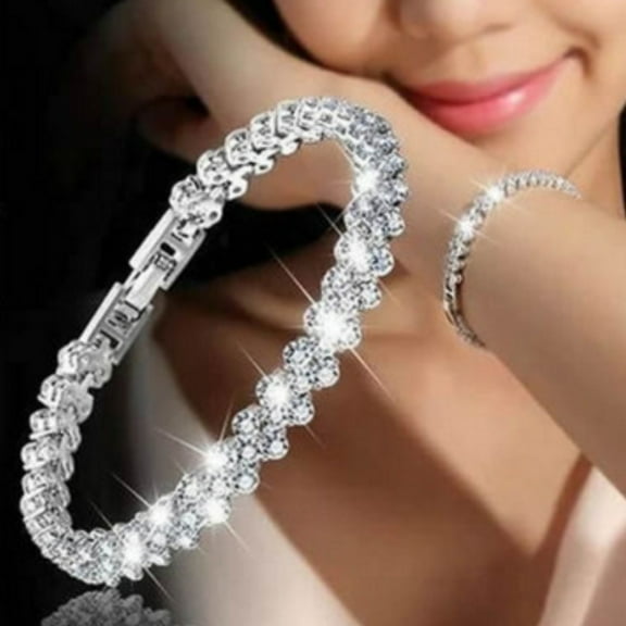 925 Sterling Silver Roman Style Crystal Diamond Bangle Bracelet Elegant Charm Rhinestone Gift for Women