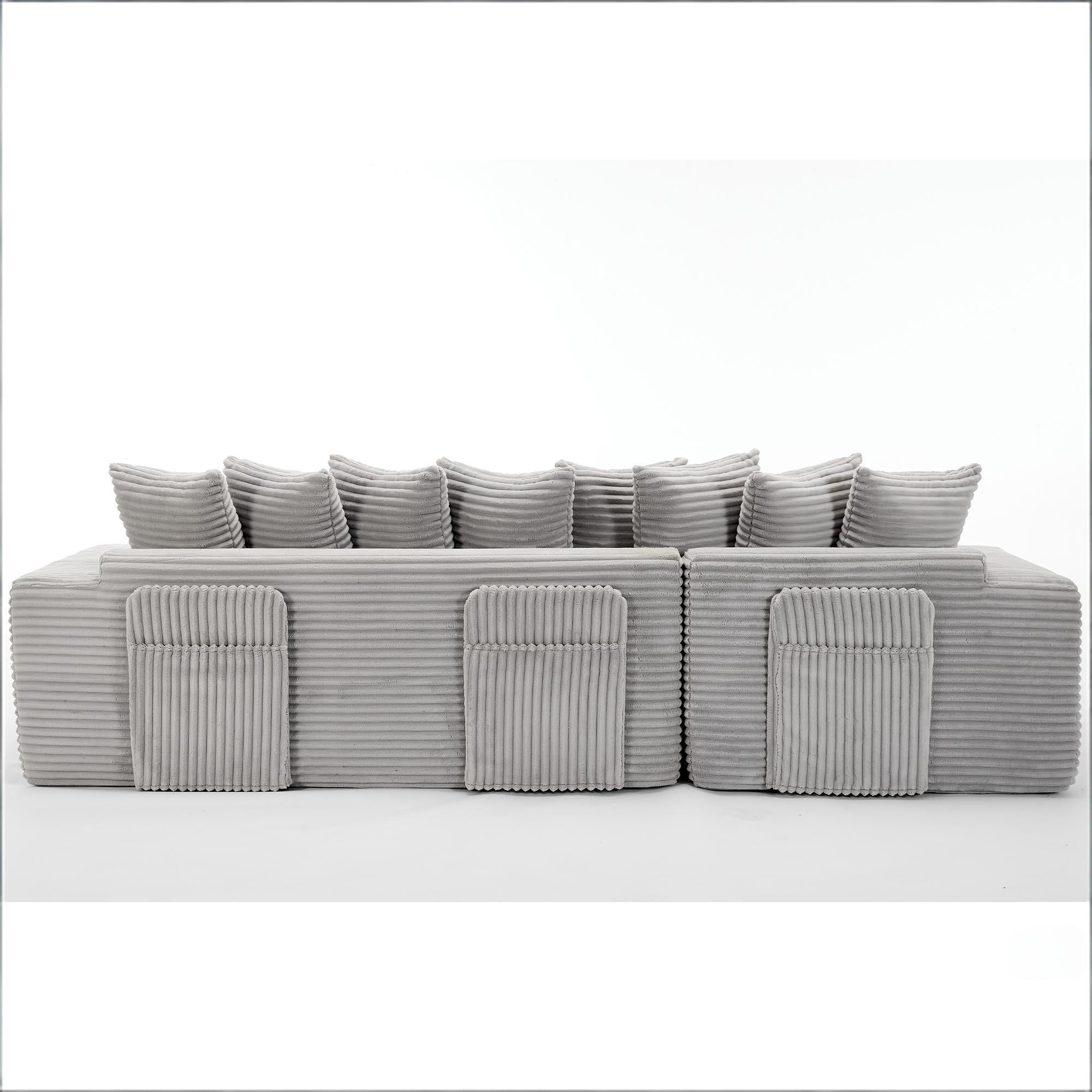 Howcool Modern L-Shaped Sectional Sleeper Sofa Oversized Cloud Couch 3-in-1 Convertible Floor Bed Corduroy with 8 Pillows