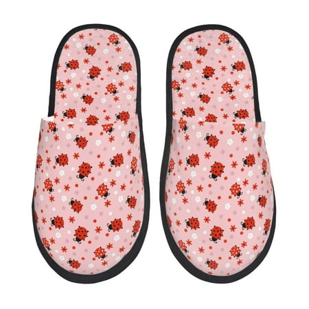 Balery Flowers And Ladybugs Slient Indoor Furry Fleece Comfort House Shoes Soft Non-Slip Home Shoes Cotton slippers House Slippers-- Large