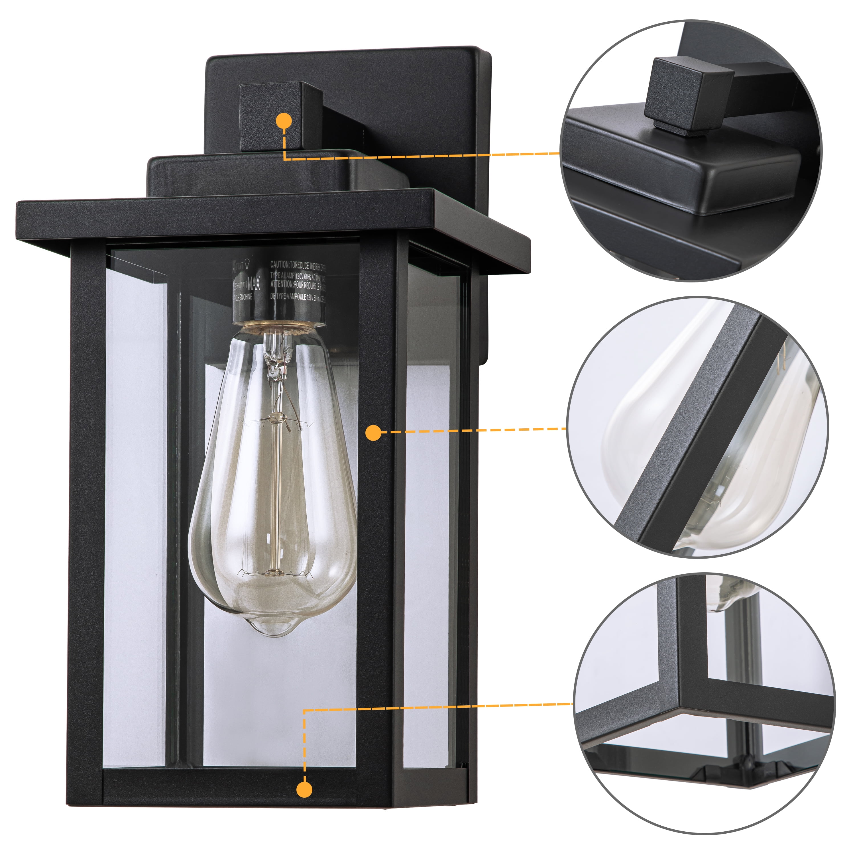 C Cattleya 2-Pack Powder-Coated Black Outdoor Wall Sconces with Clear Glass Panes for Patio,Porch  and Garage(E26)