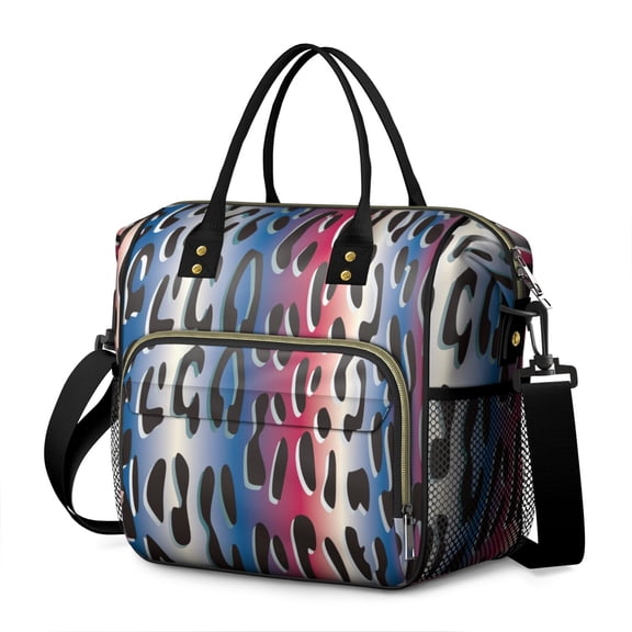 Colorful and Black Of Leopard Print Womens Lunch Box for Work,Insulated Large Lunch Bag for Tween and Teen,Loncheras Para Mujer,Leakproof Adult Lunch Bag for Work,Beach,Travel,Picnic,Camping