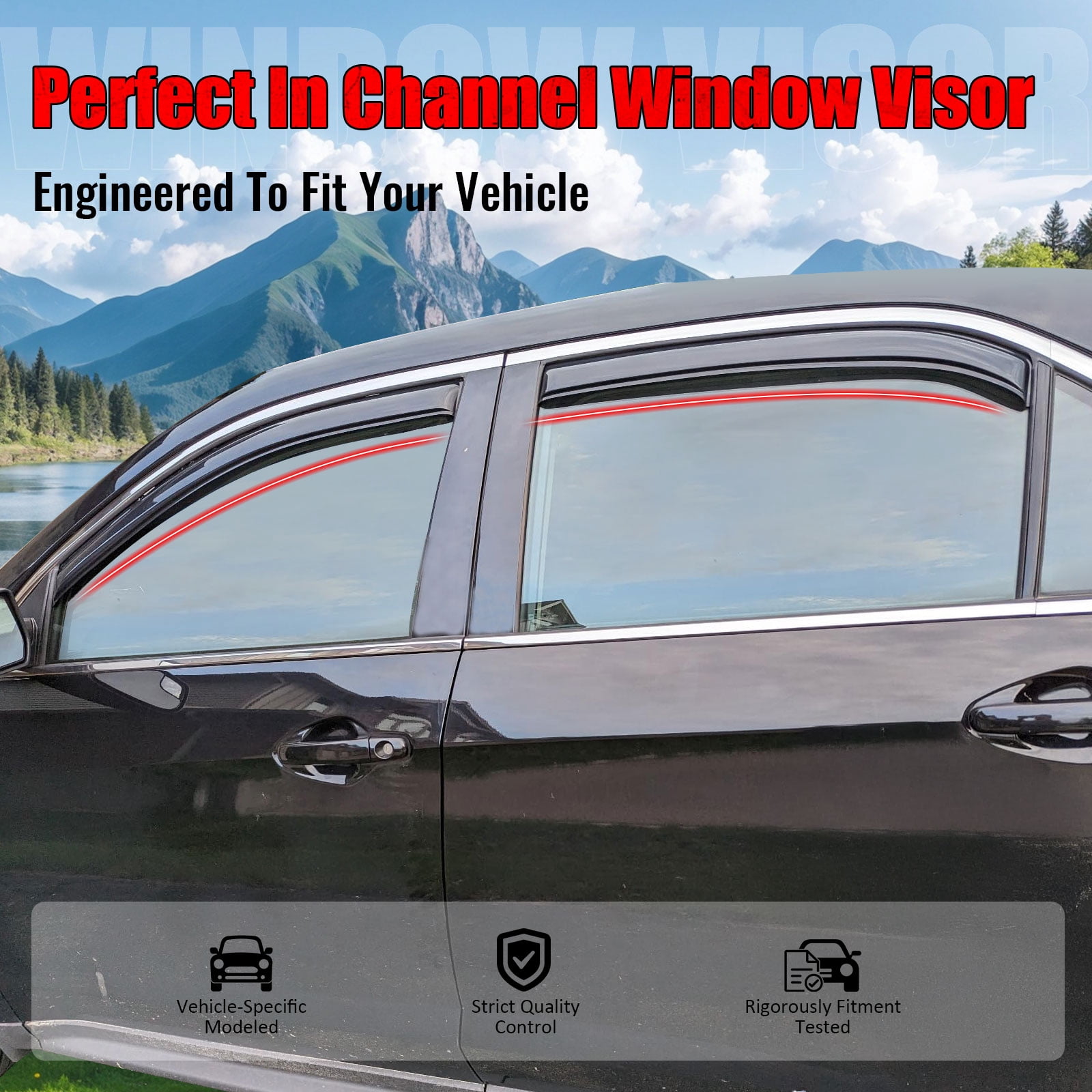 Ikon Motorsports In-Channel Window Visors for 2010-2017 Chevy Equinox Smoke Acrylic Sun Rain Guard Deflectors 4PCS