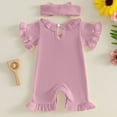 thumbnail image 3 of felwors Newborn Baby Girl Summer Outfit Romper Sister Lil Sis Embroidery Ruffle Collar Jumpsuit Infant Waffle Clothes,Pink,6-9 Months, 3 of 3