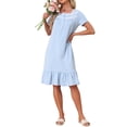 thumbnail image 2 of INSPIRE CHIC Women's Victorian Nightgown Princess Lace Ruffle Short Sleeve Cotton Sleepwear Loungewear L Blue, 2 of 6