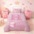 thumbnail image 2 of meiyoeat Pink Glitter Butterfly Monogrammed H Twin Bedding for Girls, Sparkle Floral Initial Letter Duvet Cover Set, Pink Reversible2 Pieces, 1 Duvet Cover and 1 Pillowcase, 2 of 5