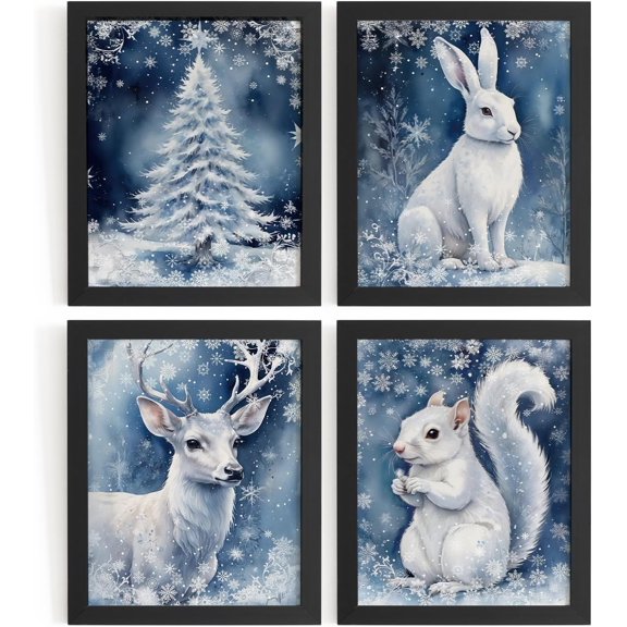 Hieng Vintage Christmas Wall Decor,Trendy Christmas Retro Posters for Room, Santa Snowman Deer Nutcracker Xmas Wall Art Prints for Living Room Kitchen Bedroom Office Set of 4 Unframed