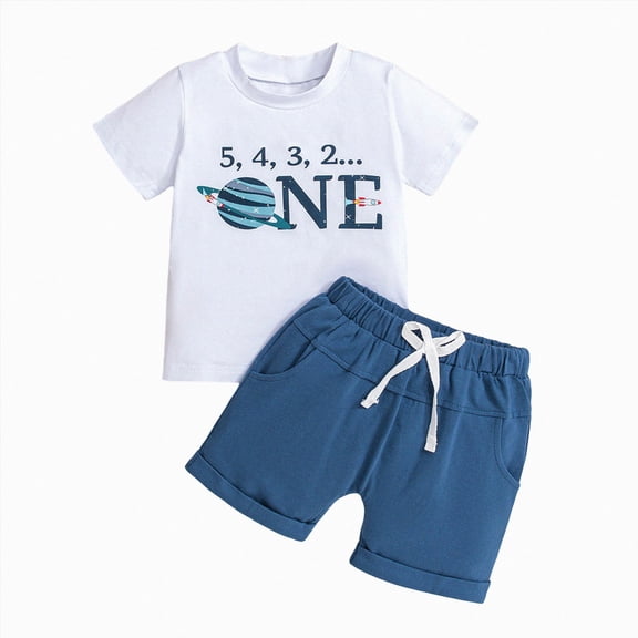 mgoYE Baby Boy First Birthday Outfit Letters Printed Short Sleeve Shirt Tops Shorts Set Cute Cake Smash Outfit(White,6-12 Months)