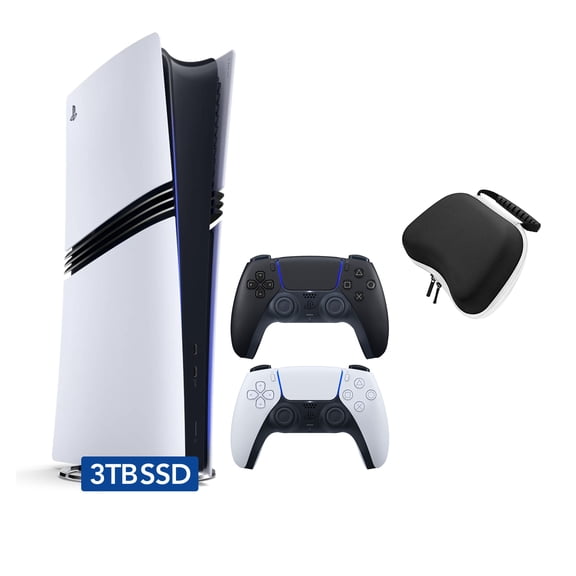 PlayStation 5 Pro 3TB SSD Digital Console with Two Controllers, White and Midnight Black DualSense and Mytrix Hard Shell Protective Controller Case - Flagship PS5 Pro Console