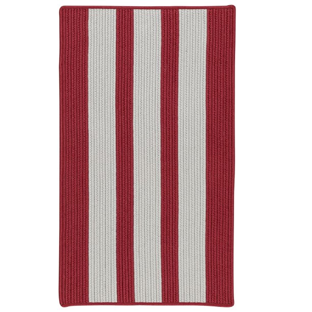 2' x 3' Red and White Rectangular Striped Braided Area Throw Rug