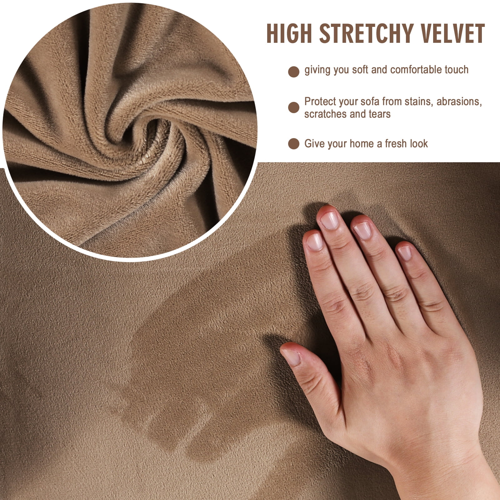 Velvet Plush Sofa Covers, Armhair Loveseat Couch Slipcover with Separate Cushion Cover (Camel, For 3-Seater Sofa)