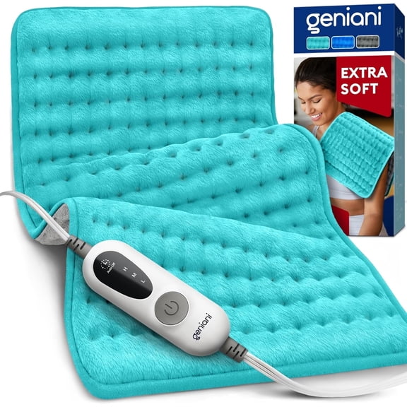 Geniani XL Double-Sided Electric Heating Pad for Back Pain Relief – Heat Pad with 6 Heat Settings, Auto Shut Off, Ultra-Soft Machine Washable Fabric for Everyday Comfort (12"×24", Viridian Green)