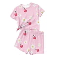thumbnail image 4 of Avrnliq Girls 2 Piece Summer Outfit, Cherry Daisy Print Short Sleeve Crew Neck Top & Elastic Waist Shorts, Soft Stretch Casual Playwear for 3-14 Years,Size 3-4T, 4 of 8