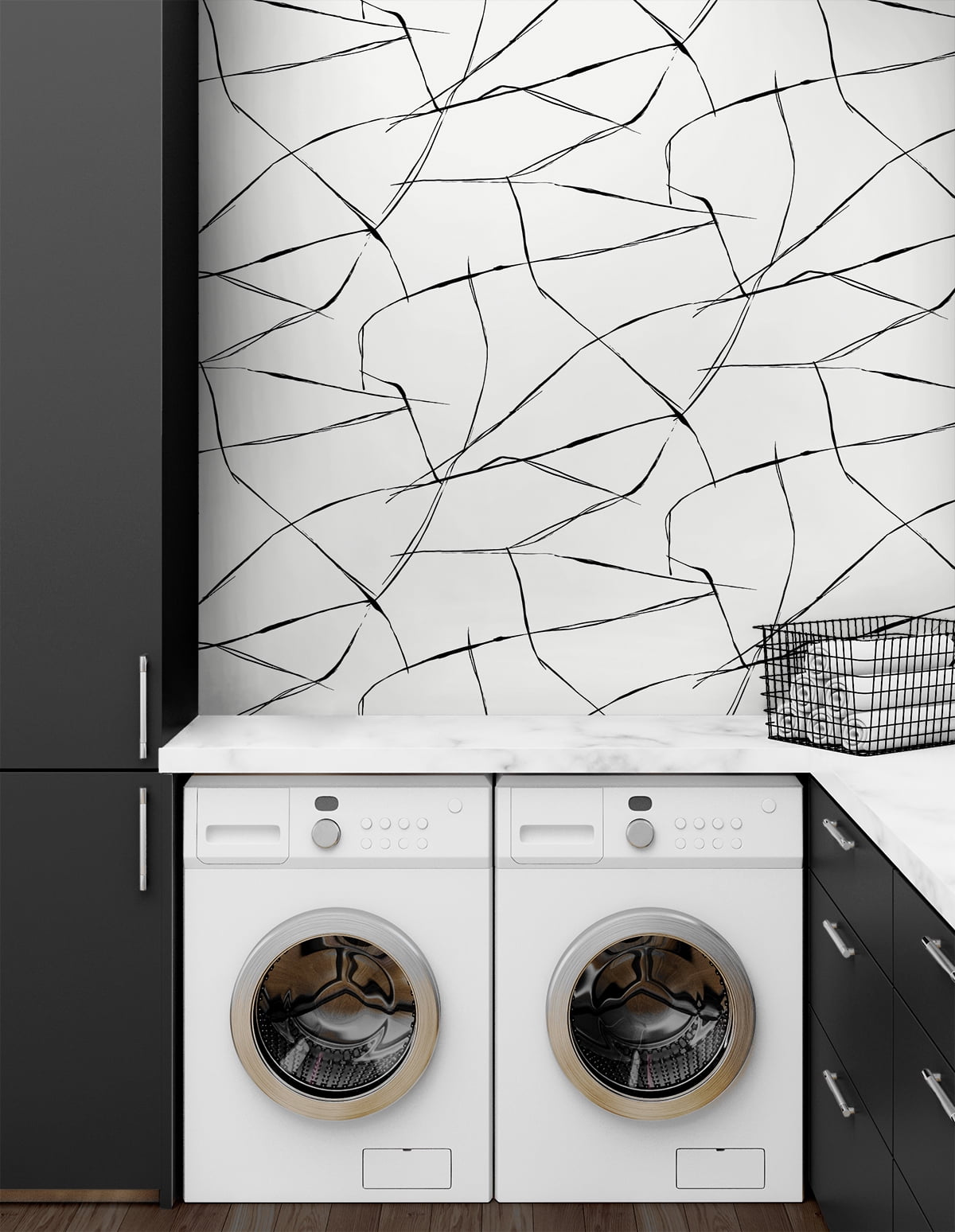 NextWall Ebony & Eggshell Inkwork Abstract Peel and Stick Wallpaper