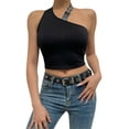 thumbnail image 2 of Seyurigaoka Women One Shoulder Bodycon Tank Tops, Summer Beach Solid Color Halter Neck Cropped Vest, 2 of 9