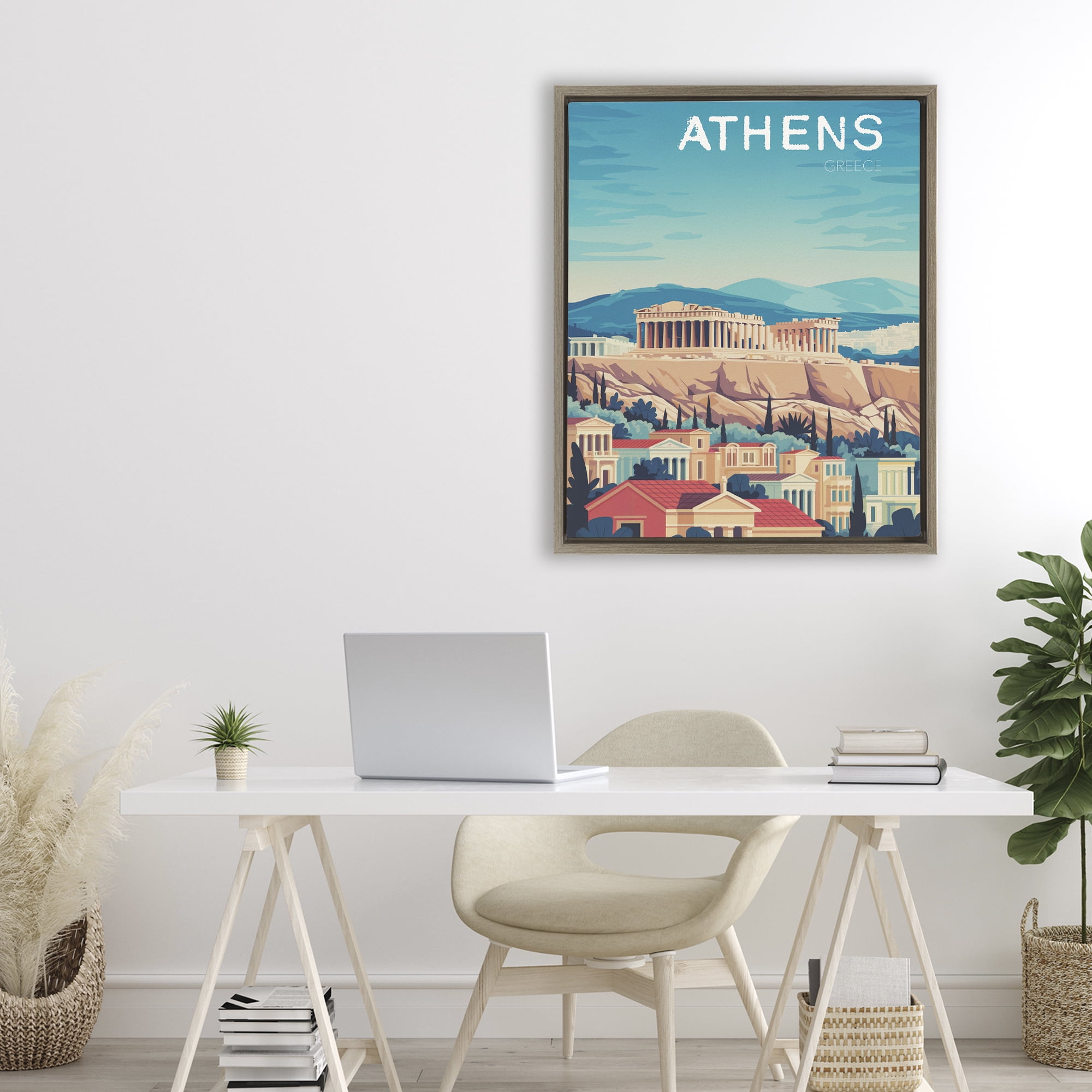 Stupell Industries Athens Topography Cityscape Brown Framed Floater Canvas Wall Art, design by Andreas Magnusson