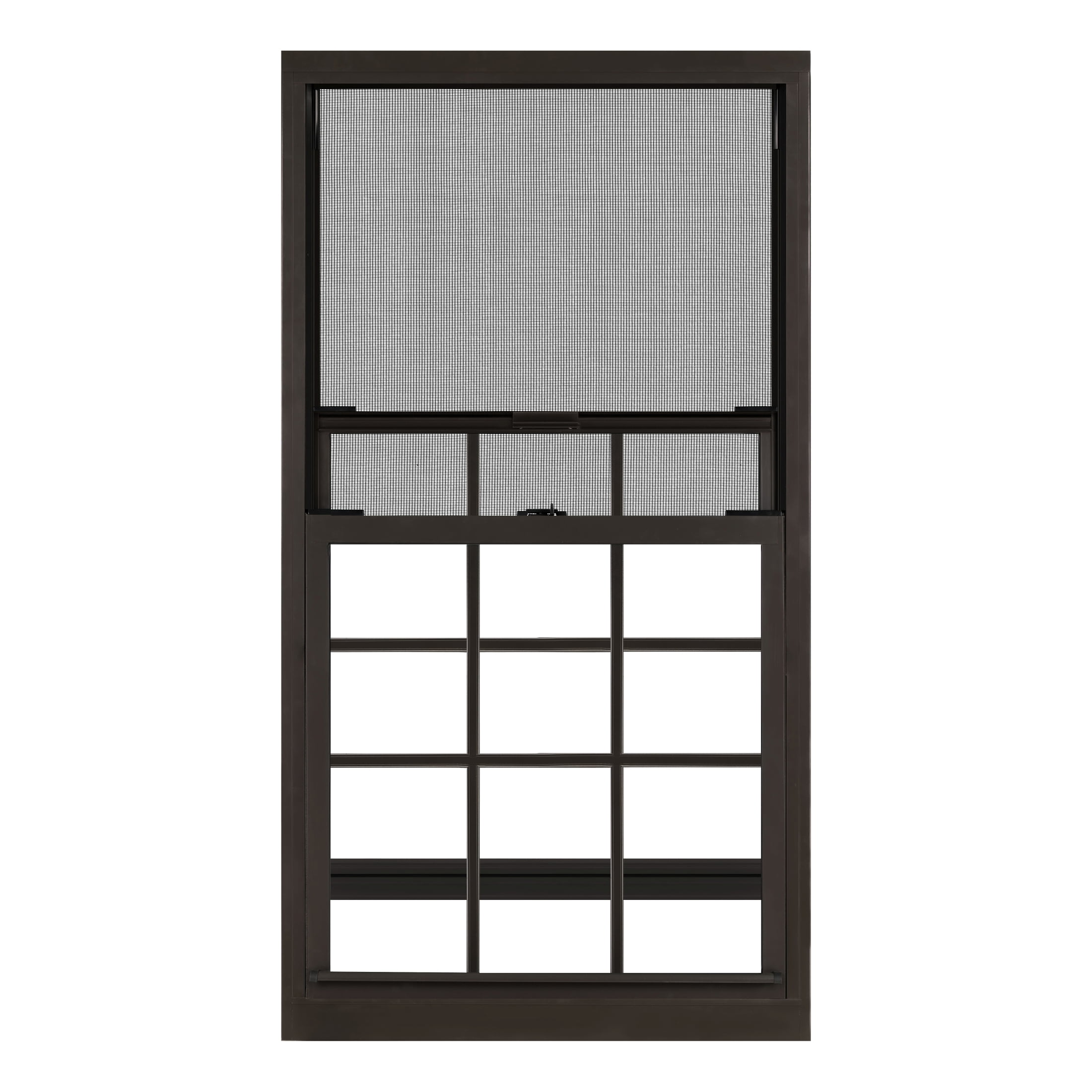 32 in. x 60 in. Brown Aluminum Double Hung Double-Pane Insulated Window with Low-E Glass, Grids and Screen