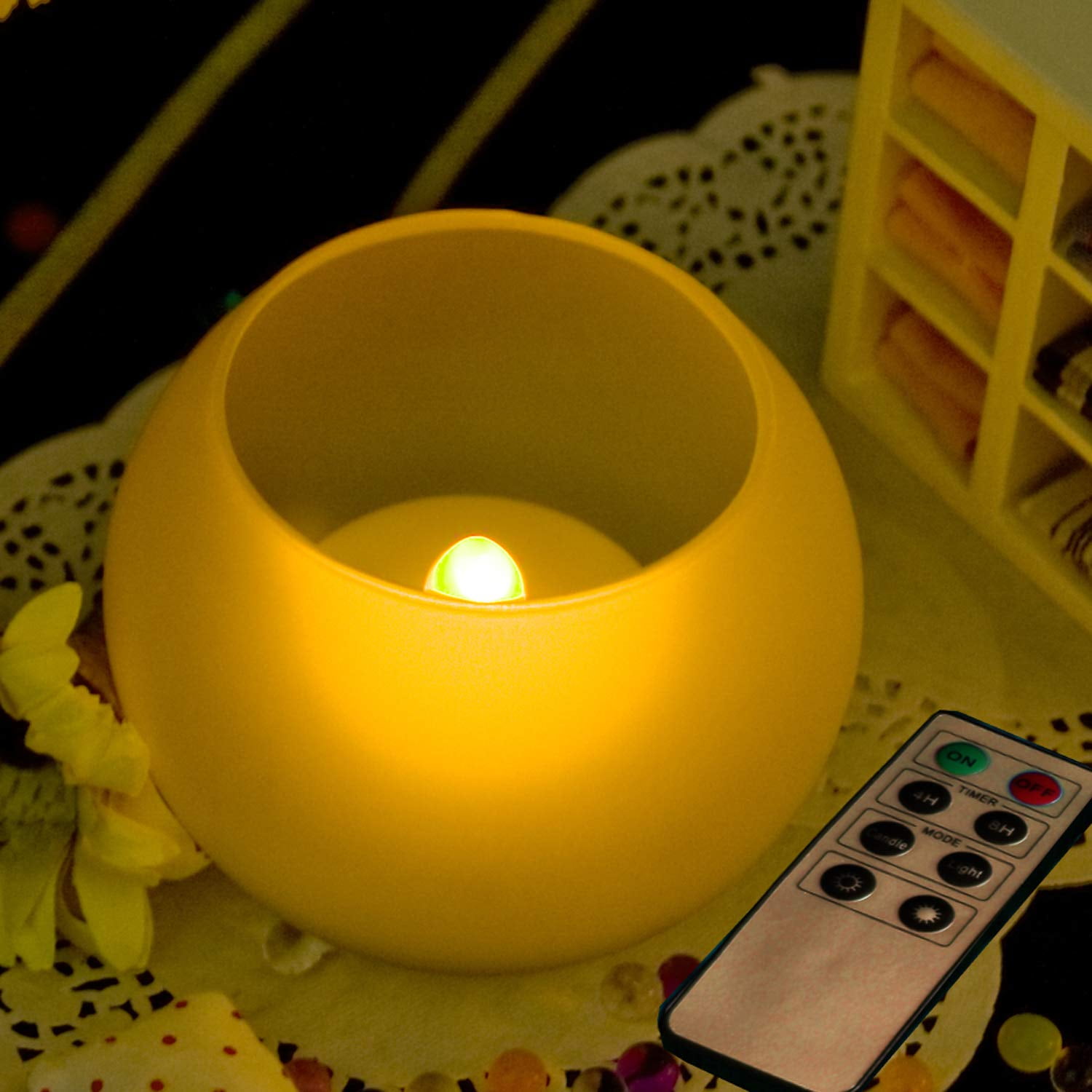 Flameless LED Candle with Frosted Glass Candle Holder Flickering