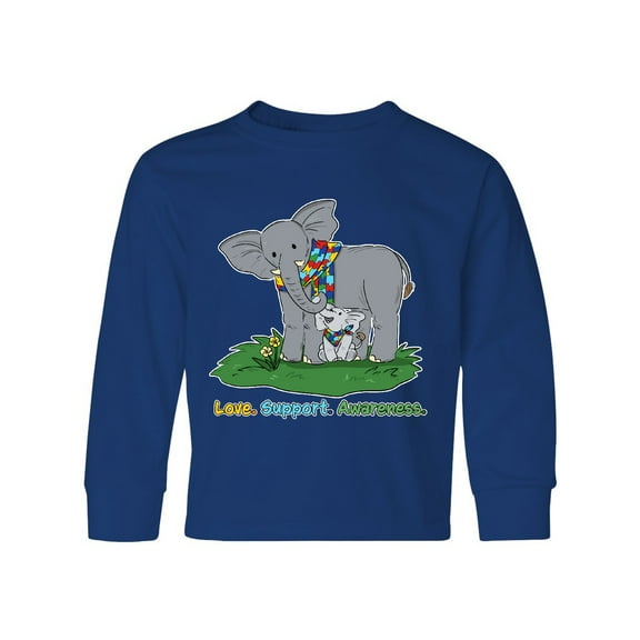 Inktastic Autism Love, Support, Awareness Elephants Long Sleeve Youth T-Shirt