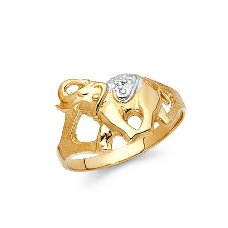 Elephant Design Band (Lucky Charms Curved Elephant Luck Symbols 11mm Band 14k Two Tone Solid Gold Ring Size 7.5 Available All)