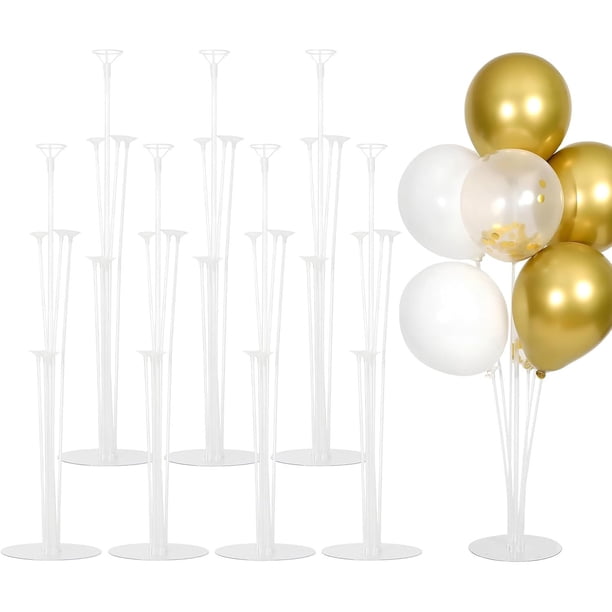 Soporte de Globos para Mesas y Piso, 8 Piezas Completo de Base y Palos Transparentes Reutilizables, para Decoración de Fiesta de Cumpleaños, Boda, Graduación, Halloween y Navidad