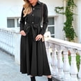 thumbnail image 4 of safuny Midi Dress with Pocket for Women Solid Color Long Sleeve Lapel Neck Dress Button Elegant Leisure Retro Holiday Beach Trendy Clothing Summer Black, 4 of 7