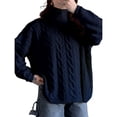 thumbnail image 3 of Suéter de Cuello Alto y Larga para Mujer con Cremallera, Jersey Informal de Punto Acanalado para Otoño e Invierno. Azul Marino M, 3 of 8