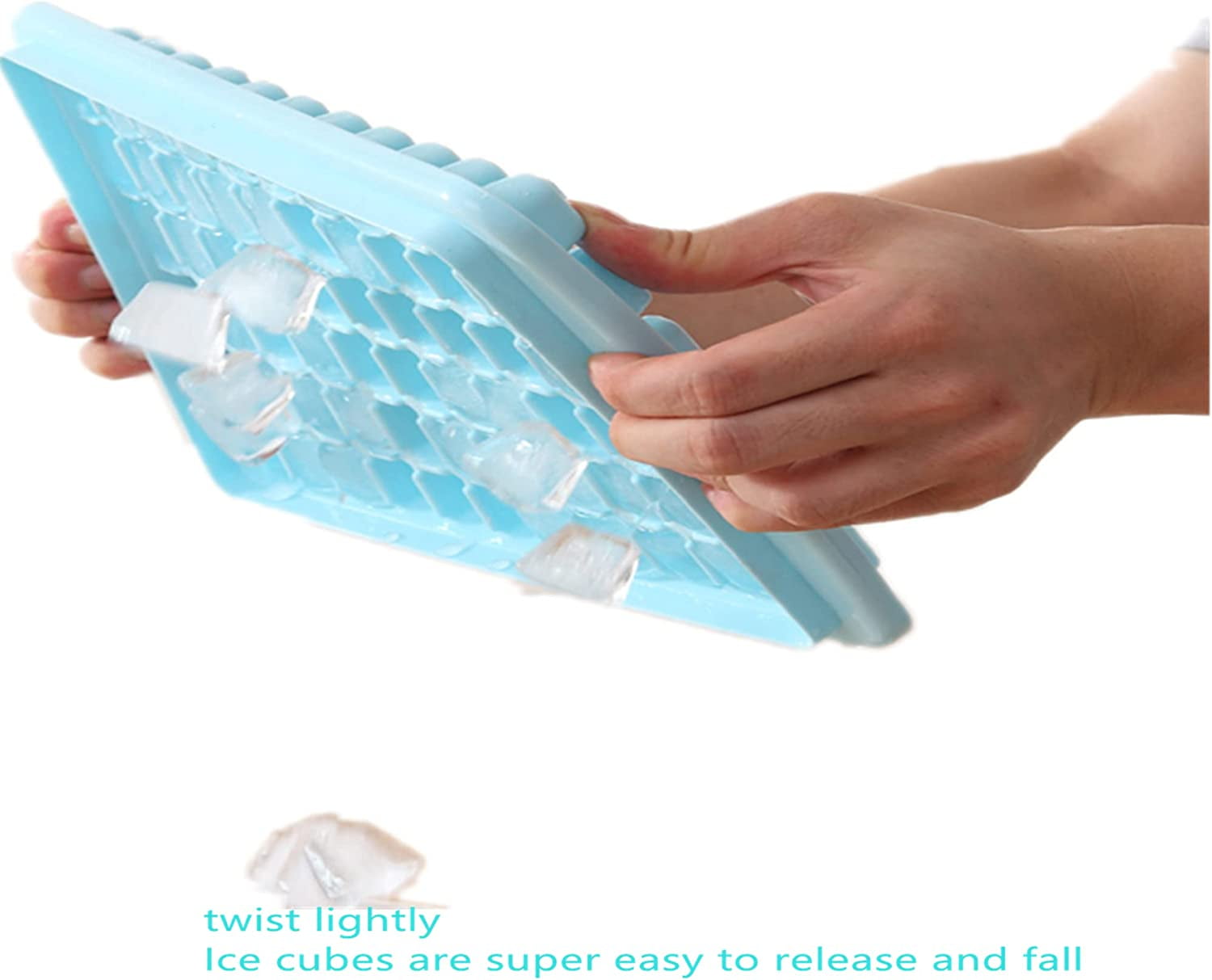 Ice Cube Tray with Lid and Bo - Ice Cube Mold for Refrigerator BPA Free Ice Container with Spoon and Lid Blue Green Powder (Green+110)